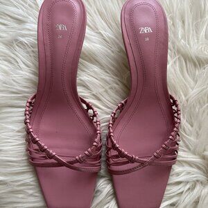 Zara Pink Leather Kitten Heel Sandals